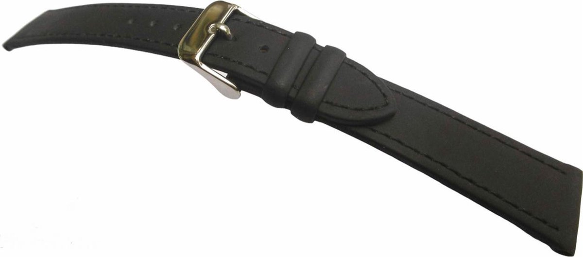 Horlogeband-horlogebandje-12mm-echt leer-zacht-mat-zwart-plat-stalen gesp- leer-12 mm