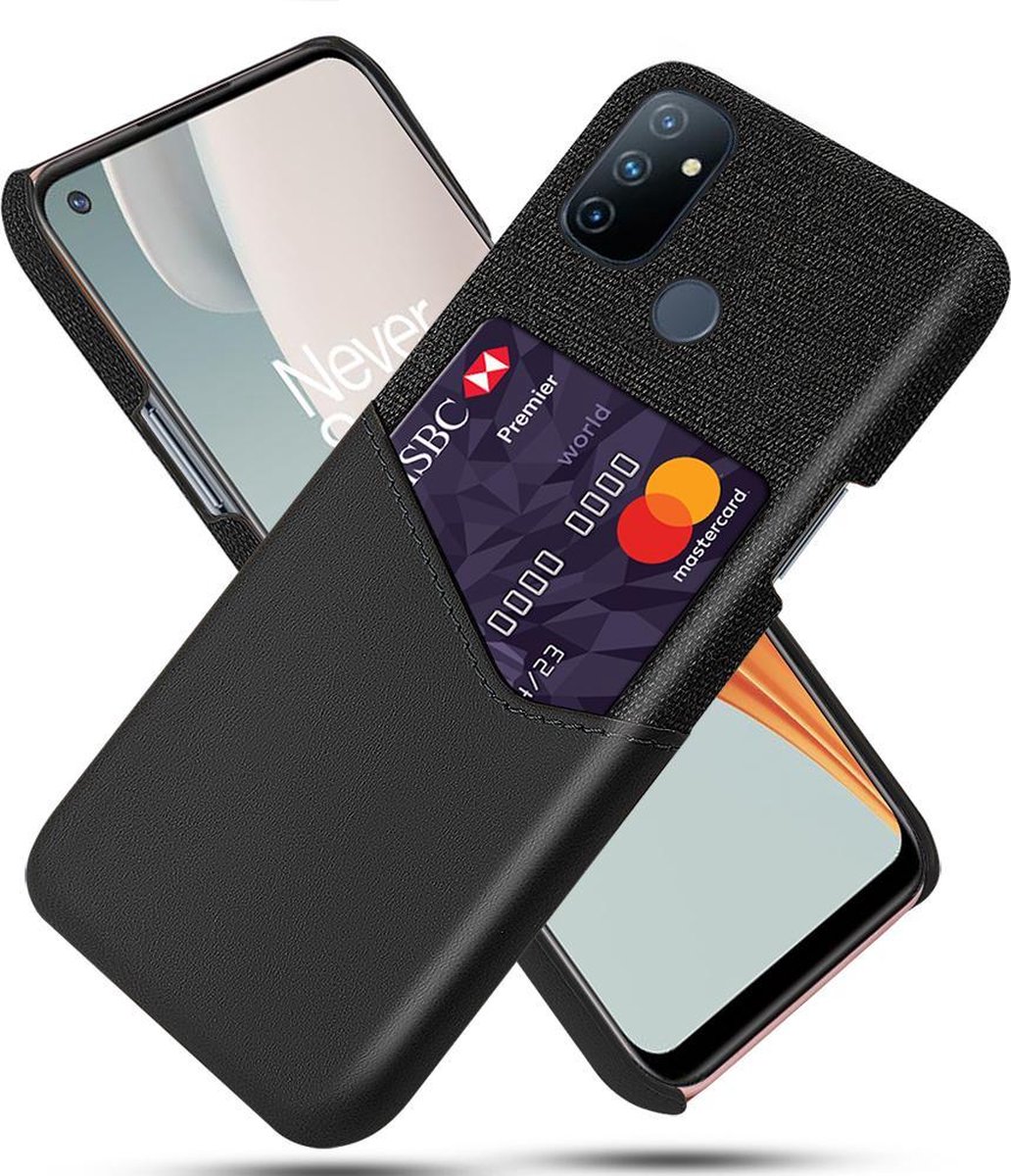 OnePlus Nord N100 Luxe Hybride Backcover met Pasjeshouder + Glas Screenprotector _ Zwart