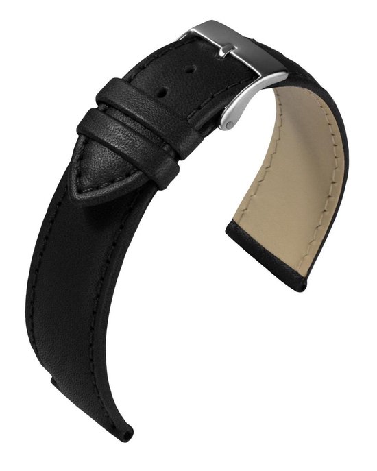 EULIT horlogeband - leer - 16 mm - zwart - metalen gesp | bol