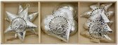 Exner|Teal|Houten Box met 6 Kerst Hangers|Ster Boom Hart| Zilver gekleurd|Metaal| 22x8,5x3 cm