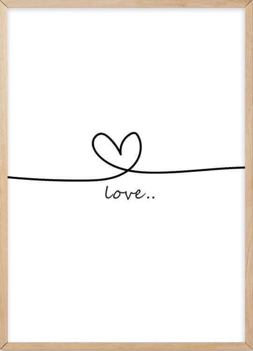 Poster Met Eiken Lijst - Love Getekend Poster