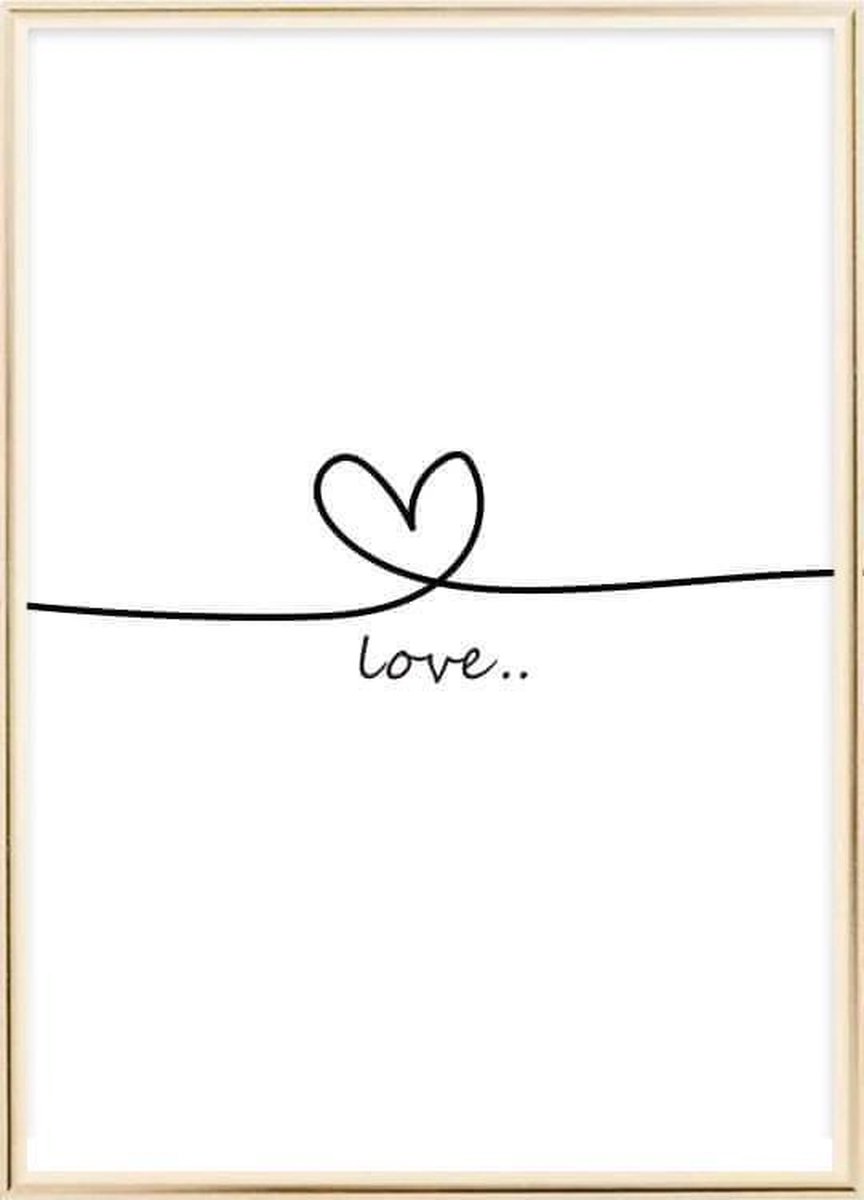 Poster Met Metaal Gouden Lijst - Love Getekend Poster