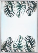 Poster Met Metaal Zilveren Lijst - Tropische Bladeren Poster