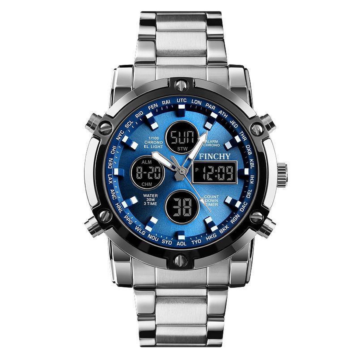 Horloges voor mannen - Blauw met Roestvrijstaal Design - Heren Horloge - Waterdicht - +Horlogeband versteller - Verschillende Varianten - Finchy