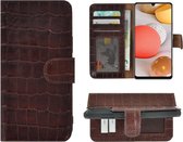 Hoesje Samsung Galaxy A42 - Bookcase - Samsung A42 Wallet Book Case Echt Leer Croco Bruin Cover