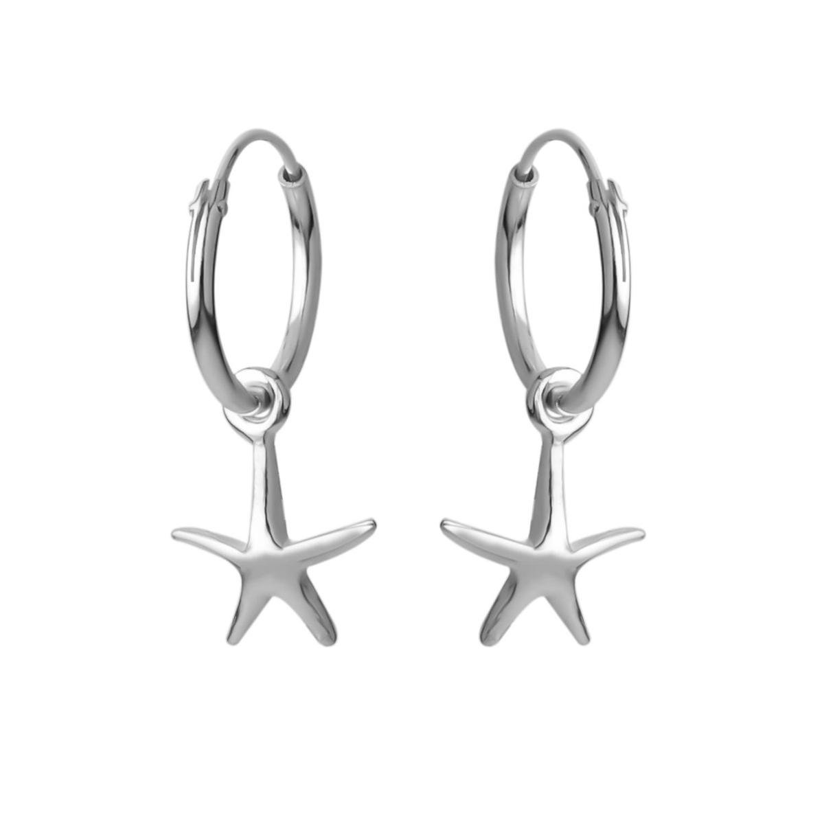 Zilveren oorbellen | Oorring met hanger | Zilveren oorringen met hanger, zeester