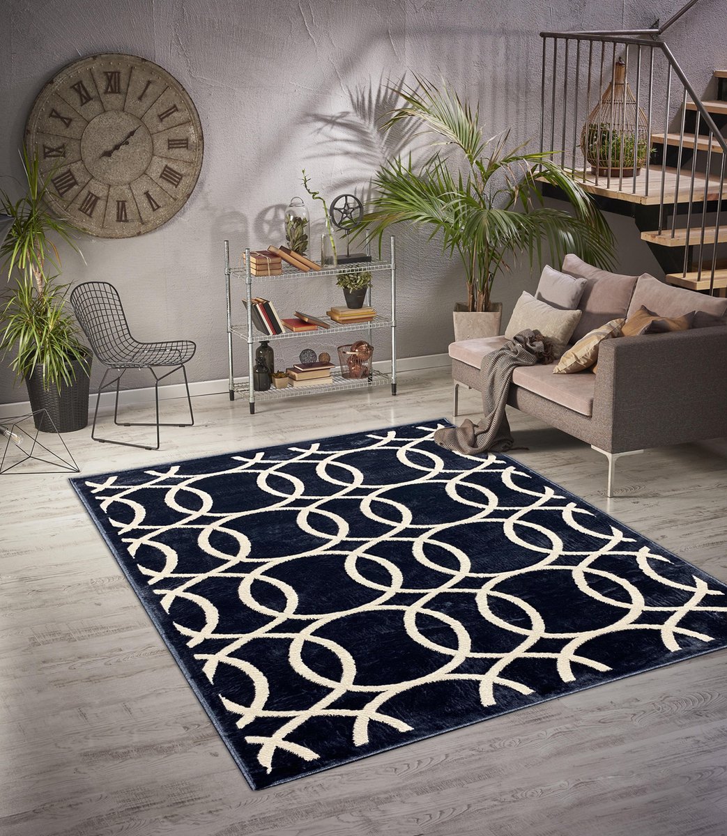 Aledin Carpets Dubai - Vloerkleed - 160x230 cm - Laagpolig - Zwart - Tapijten woonkamer