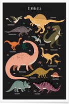 JUNIQE - Poster Dinosaurusvrienden – donkere achtergrond -20x30