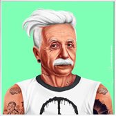JUNIQE - Poster met kunststof lijst Einstein -20x20 /Groen & Wit