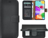 Geschikt voor Samsung Galaxy A41 Hoesje - Leder Bookcase - Samsung A41 Wallet Book Case Echt Leer Zwart Cover