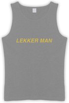 Grijze Tanktop sportshirt met Gouden “ Lekker Man “ Print Size XL