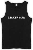 Zwarte Tanktop sportshirt met Witte “ Lekker Man “ Print Size XXXL