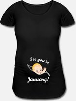 Zwangerschaps T-shirt - See you in January - maat M