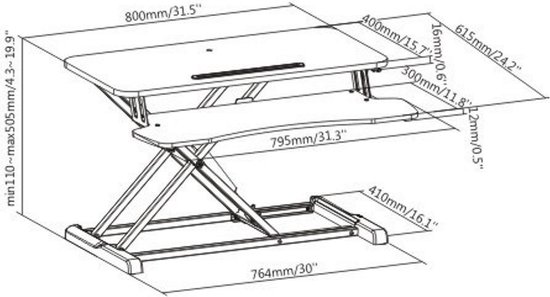 Bureau Zit Sta Verhoger Ergonomisch - Werkstation Hoogte Verstelbaar 80 Cm Breed 2