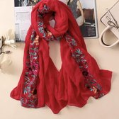 Emilie scarves - sjaal - Ibiza sjaal - geborduurd - rood