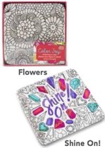 2 set of DCI Color Joy Coloring Trinket Tray “Shine On” & “Flowers” Coloring Fun Ceramic Craft 14x14cm