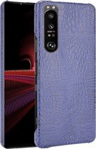 Sony Xperia 1 III Hoesje - Mobigear - Croco Serie - Hard Kunststof Backcover - Blauw - Hoesje Geschikt Voor Sony Xperia 1 III