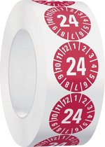 Keuringssticker met jaartal 24 op rol, rood 35 mm - 500 per rol