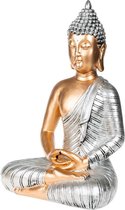 Boeddha beeld zilver 35 cm - Boeddha beeldjes voor binnen gebruik