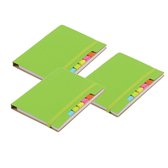 Pakket van 3x stuks schoolschriften/notitieboeken A6 gelinieerd harde kaft - groen - Inclusief pen
