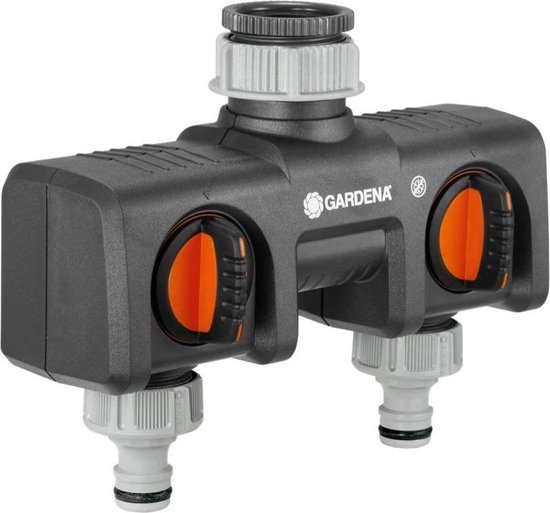 Gardena 2-weg waterkraan verdeler koppeling ¾-1 inch, waterstroom regelbaar en afsluitbaar, tuin irrigatie