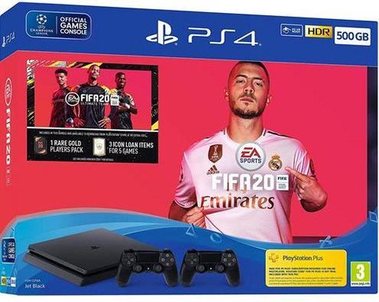 Sony PlayStation 4 Slim - 500GB - FIFA 20 & extra Dualshock Controller - Zwart - UK - PS4