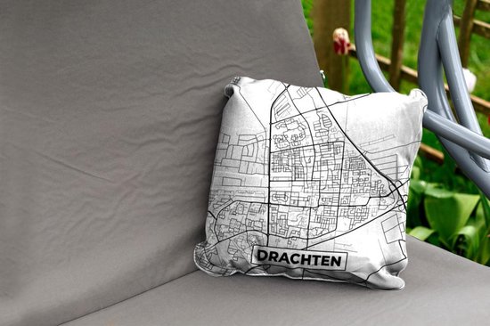 Coussin de jardin - Plan de la ville - Drachten - Grijs - Wit - 40x40 cm - Résistant aux intempéries
