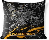 Buitenkussen - Stadskaart - Wageningen - Goud - Zwart - 45x45 cm - Weerbestendig - Plattegrond