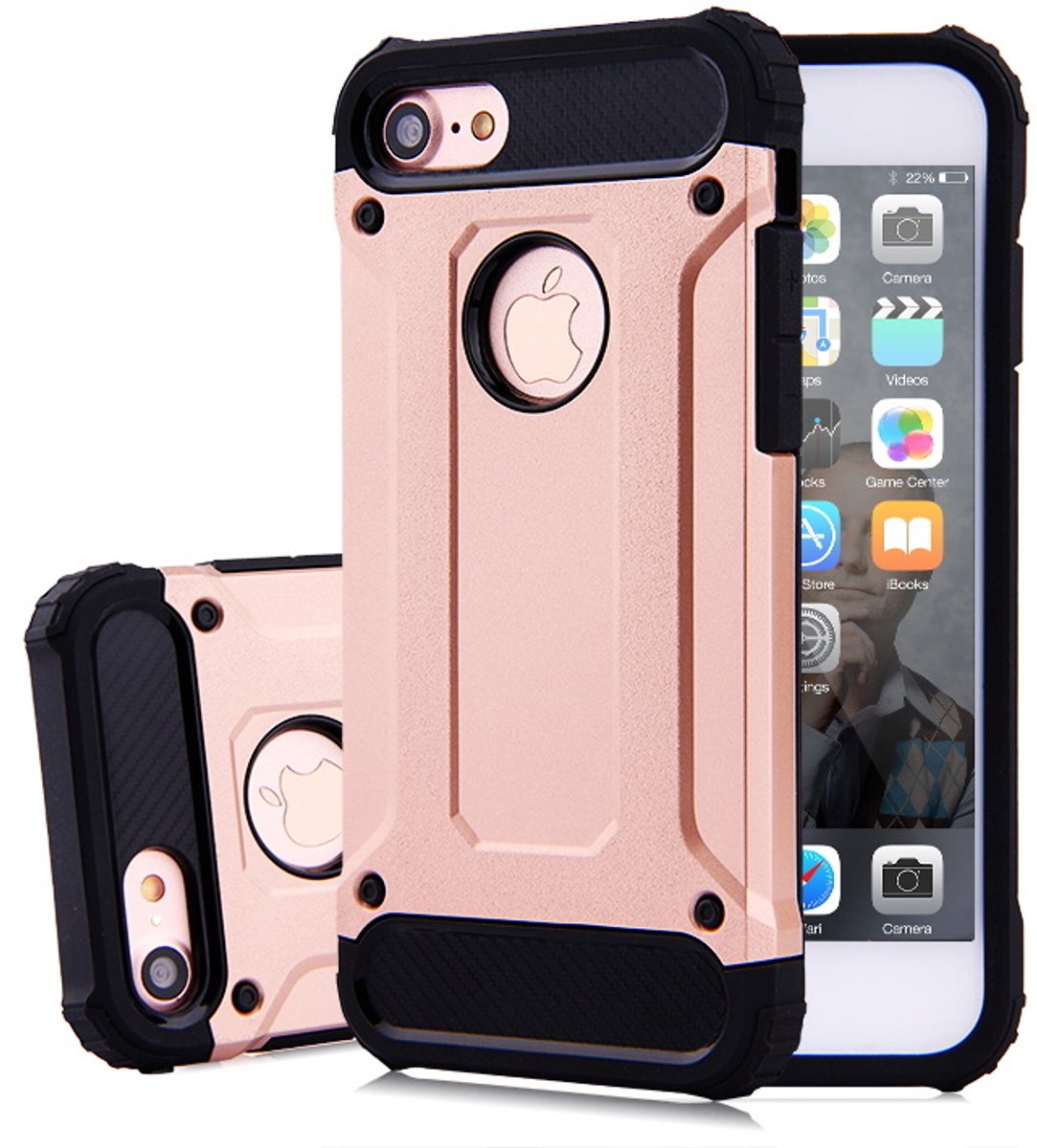 Ntech hoesje Geschikt voor iPhone 8 / 7- Armor Hoesje - Rosegoud