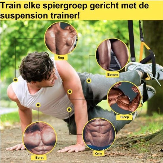 W&Z® Suspension trainer Pro - Thuis sporten - Complete suspension Training set - Resistance training- Zwart/Geel
