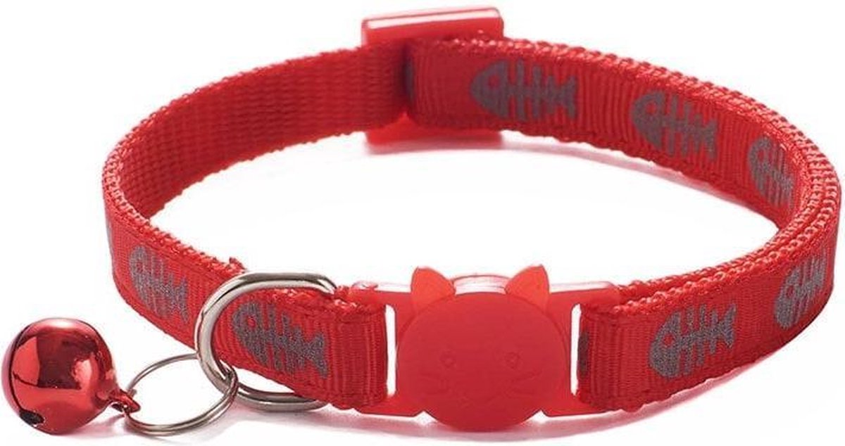 Grannies - kattenhalsband Snoppe - kattenbandje met bel - halsband kat of hond - belletje - reflecterend - veiligheidssluiting - visgraat - rood