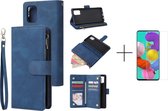 Luxe Telefoonhoesje voor Samsung Galaxy A51 | Hoogwaardig Leren Bookcase | Lederen Wallet Case | Luxe Uitstraling | Pasjeshouder 6 stuks | Portemonnee | Rits | Blauw + 1x screenpro