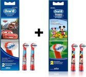 Oral-B Stages Power Kids Opzetborstels - Mickey Mouse + Cars - 2 x 2 stuks - Voordeelverpakking