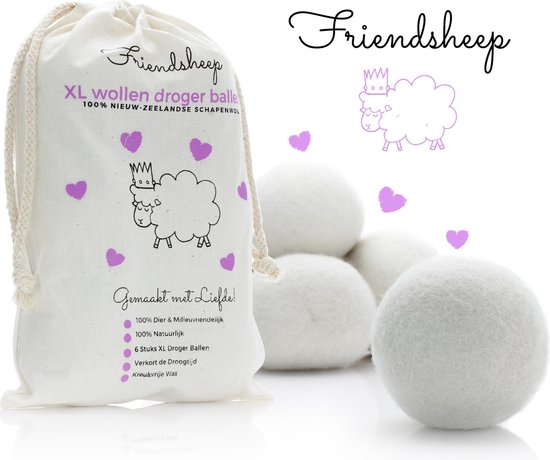 Friendsheep® - Nieuw Zeelands Herbruikbare Wollen Drogerballen - Wasbollen - Schaapswol -Duurzame Wasballen - 6 Stuks
