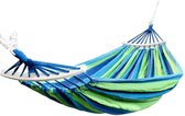 4gardenz® Canvas Hangmat met spreidstok 200x150cm - lengte 290 cm - Blauw/Groen