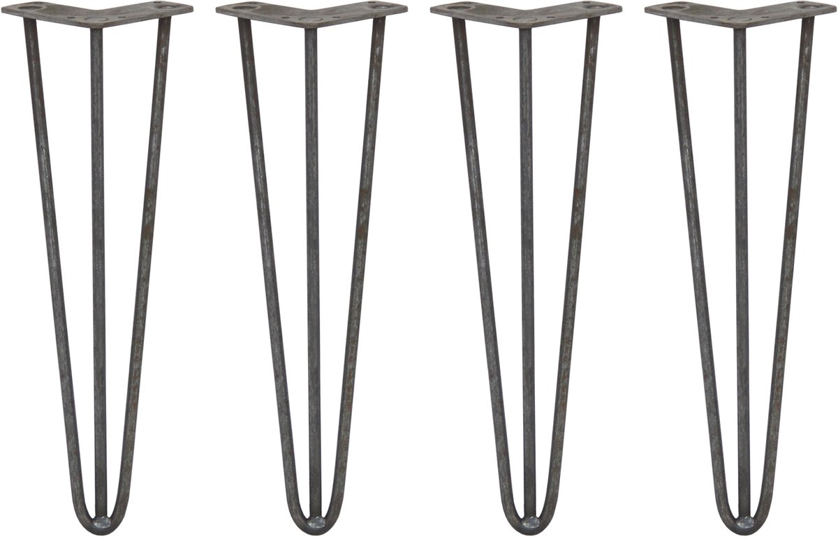 MonsterShop Skiski hairpin tafelpoten - staal - 4x40,6cm - 3 staven 10 mm Ruw Staal
