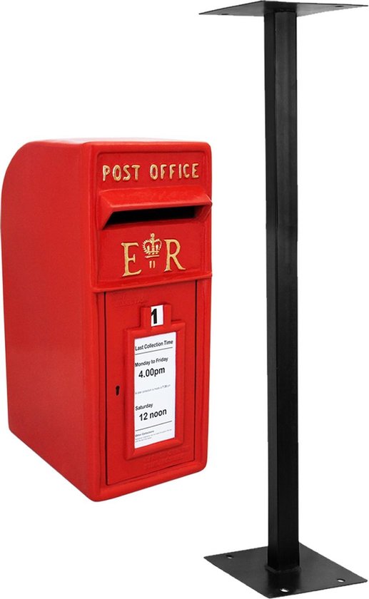 Engelse brievenbus + Paal - Rood - 24x37x57 cm - 2 x sleutel – 5 kg... | bol.com