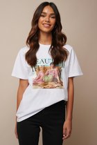 NA-KD Beautiful Printed Vrouwen T-shirt - White - Maat S