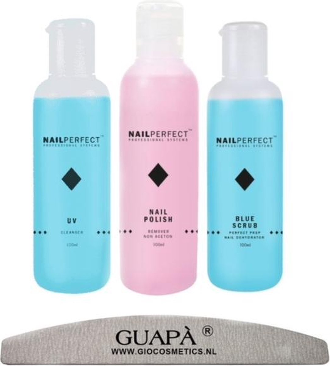 Goedkoopste GUAPÀ - Gel Nagels Starterskit - Nagel vloeistoffen voor het voorbereiden en verwijderen van Gel nagels - UV Cleanser - Remover - Blue Scrub - 300 ml Nagelvijl