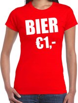 Fun t-shirt - bier 1 euro - rood - dames - Feest outfit / kleding / shirt M