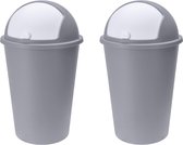 2x stuks vuilnisbak/afvalbak/prullenbak grijs met deksel 50 liter - Vuilnisbakken/afvalbakken/prullenbakken