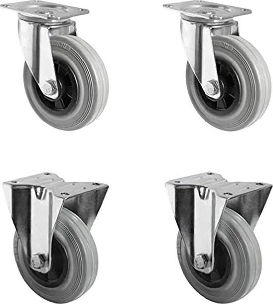 KATSU GD-40F Rollenset, 4-delig, draagvermogen 200 kg, zwenkwielen met draaibare plaat, intrekbaar, voor zware machines, werkbank, lastafel 5505644