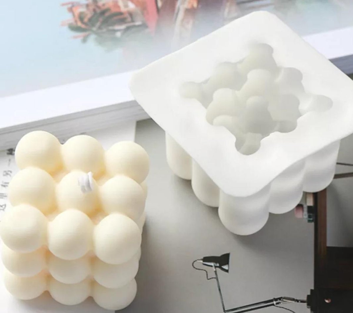 Moule de bougie à bulles de cube 3D 6 Moule de silicone cavité
