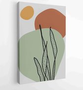 Botanical wall art vector set. Earth tone boho foliage line art drawing with abstract shape. 4 - Moderne schilderijen – Vertical – 1873829596 - 115*75 Vertical