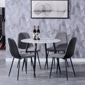 Gutos Eettafel met stoelen – eettafel set – stoelen set van 4 - woonkamer – stoelen – tafel – Marmeren Eettafel – Ronde eettafel - rond - wit - marmer - grijs