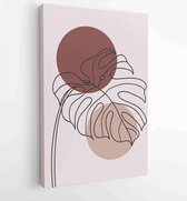 Earth tone natural colors foliage line art boho plants drawing with abstract shape 1 - Moderne schilderijen – Vertical –  1910091046 - 50*40 Vertical