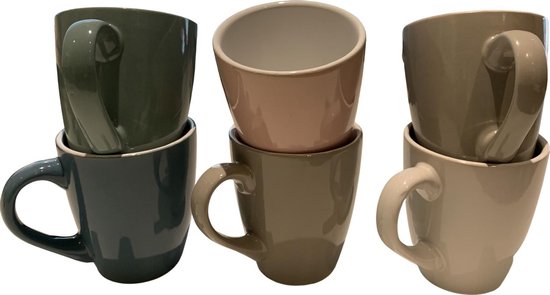 Koffiekopjes set van 6 - 15cl - Pastel - Aardewerk - Roze - Donker Blauw - Licht Blauw - Wit - Grijs - Groen - Texlux NL - ZD