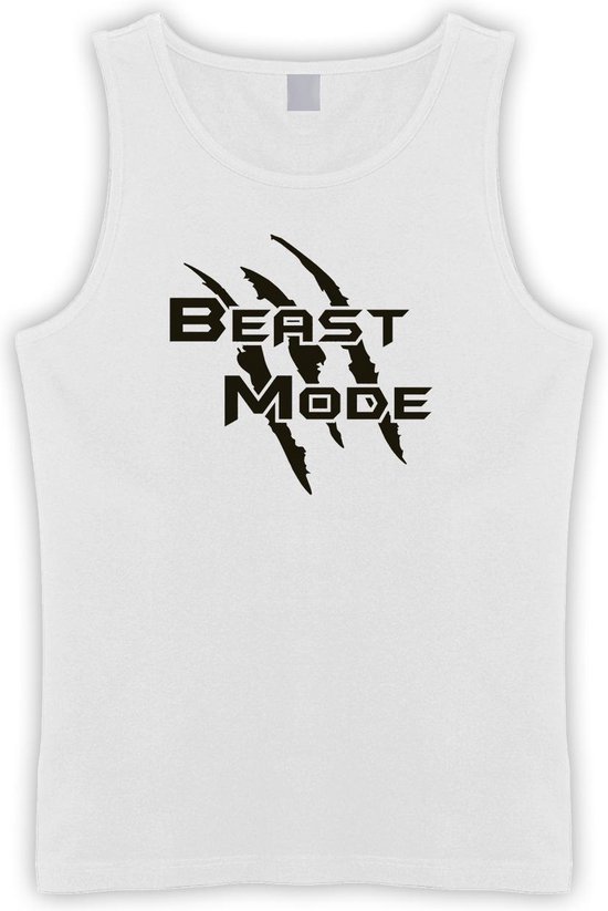 Witte Tanktop met  " Beast Mode " print Zwart size S