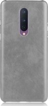 OnePlus 8 Hoesje - Mobigear - Lederlook Serie - Hard Kunststof Backcover - Grijs - Hoesje Geschikt Voor OnePlus 8