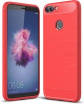 Huawei P Smart (2018) Hoesje - Mobigear - Brushed Slim Serie - TPU Backcover - Rood - Hoesje Geschikt Voor Huawei P Smart (2018)